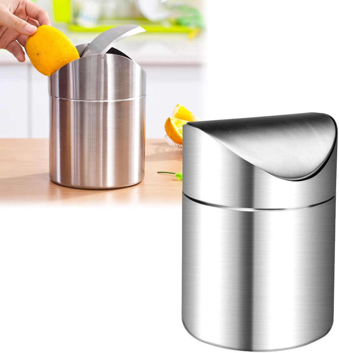 Solidchoice - Mini Vuilnisbak met Deksel van RVS voor Keuken en Bureau