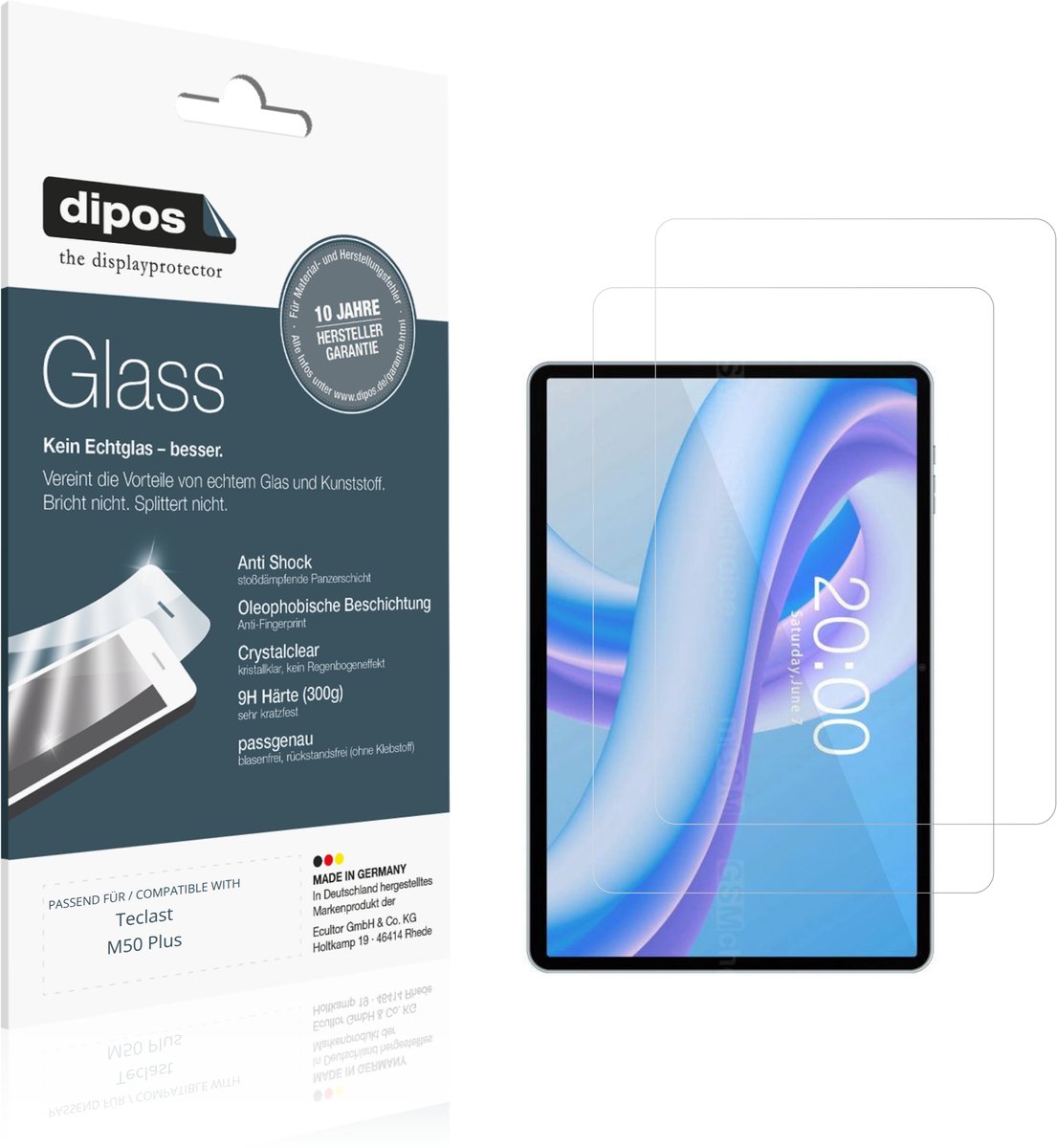 dipos – 2x Pantserfolie geschikt voor Teclast M50 Plus | 9H Screenprotector