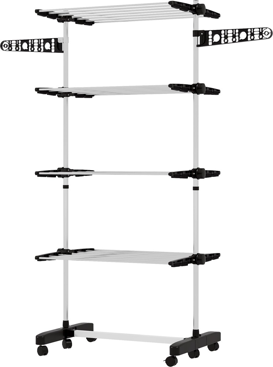 Wasdroogrek - 5 lagen - opvouwbaar - met kliksysteem - 142 cm x 55 cm x 172 cm - zwart + zilver