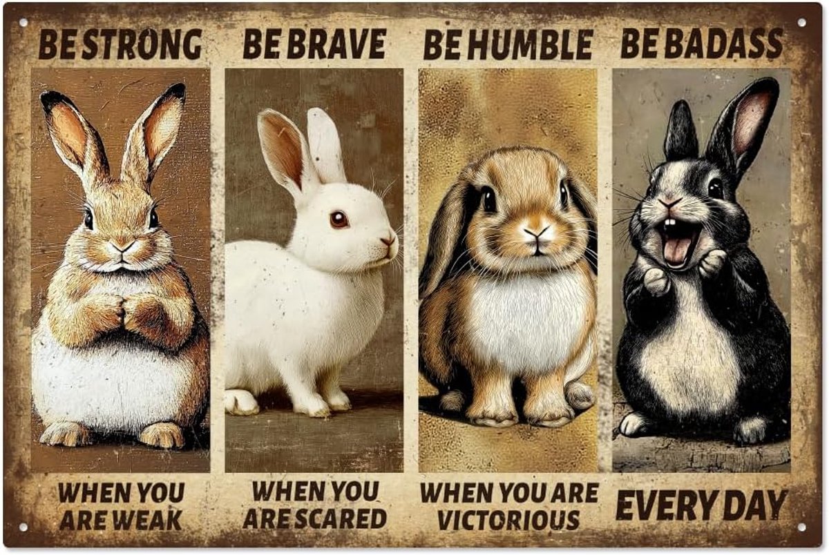 WADORN Rabbit Metal Tin Sign, Bunny Poster Motivational Quote Retro Tin Sign Hanging Decor Funny Rabbit Poster Metal - ShopVlot