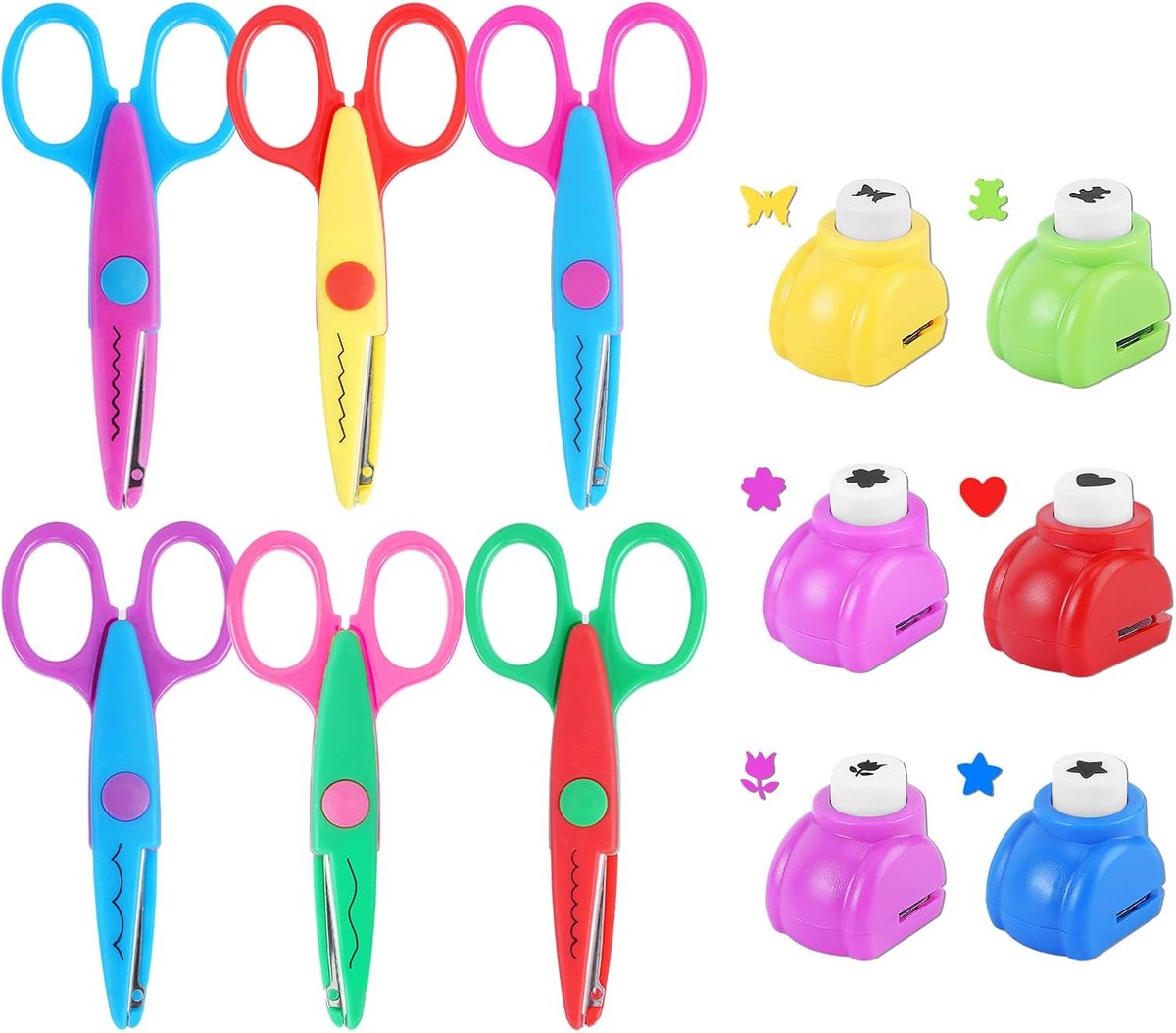 UCEC Craft scissors for children, 6 x zigzag scissors for children and 6 x mini punches for children, children's - ShopVlot