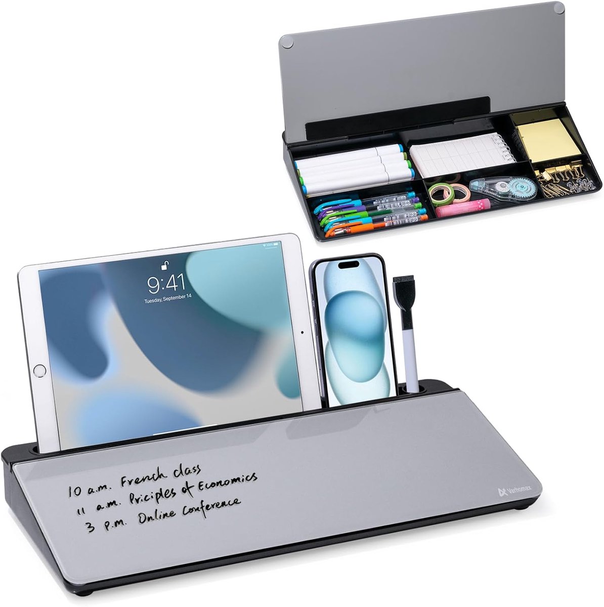 Varhomax Desktop Storage Glass Board Black Base Gray Board - Takenlijst Memo Kladblok Droog wissen Wit Board voor - ShopVlot