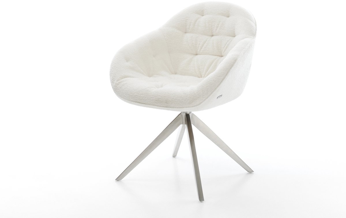 Eetkamerstoel Gaio-Flex kruisframe breed roestvrij staal bouclé zacht beige 360° draaibaar rocker-functie