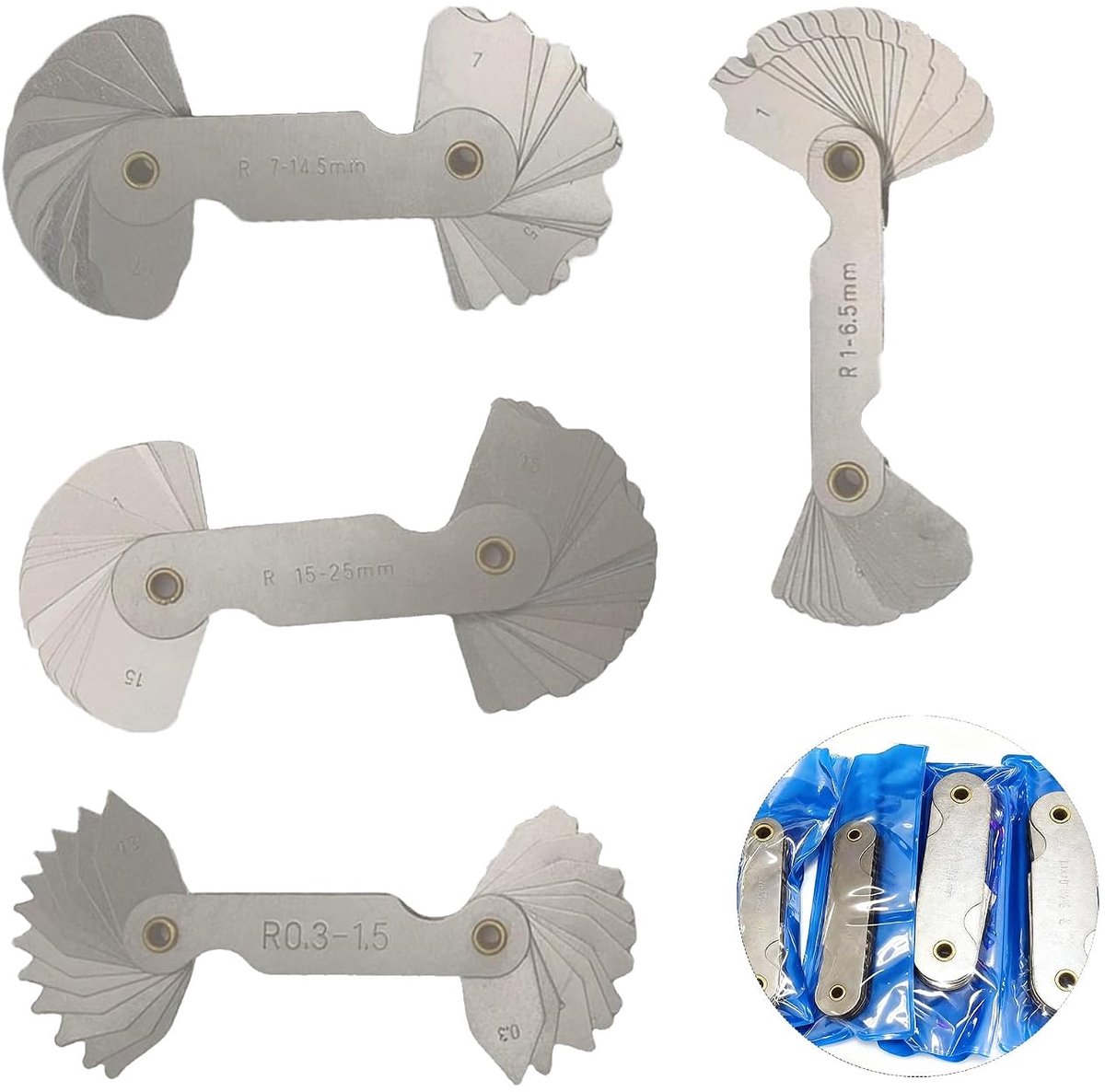 Pack of 4 Stainless Steel Concave Spoke Gauges, Spoke Gauges R0.3-1.5, R1-6.5, R7-14.5, R15-25, Gauge Precise - ShopVlot