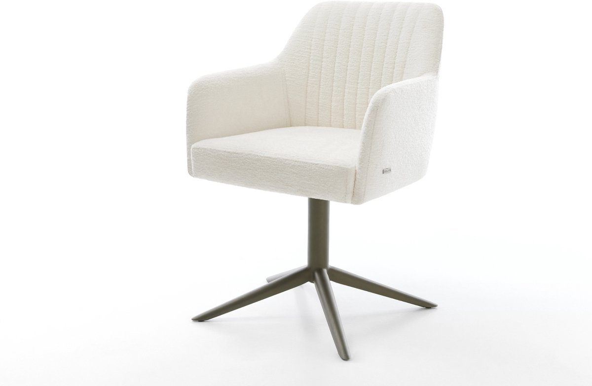 Eetkamerstoel Greg-Flex kruispoot afwerking met titanium bouclé zacht beige 360° draaibaar rocker-functie pocketveer kern