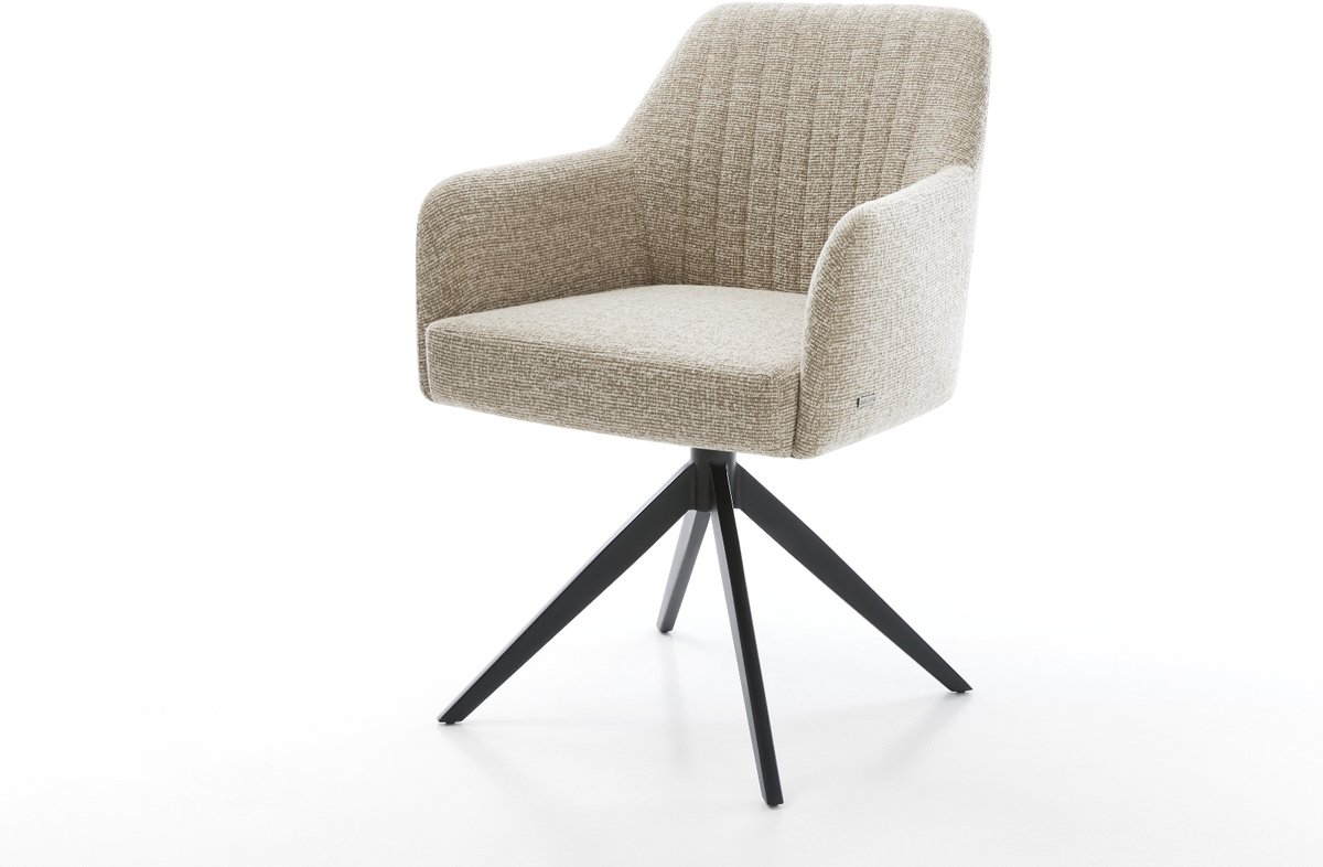 Eetkamerstoel Greg-Flex kruisframe breed zwart geweven stof beige 360° draaibaar rocker-functie pocketveer kern