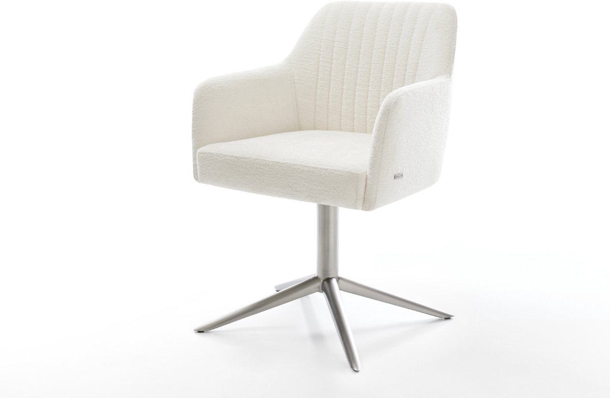Eetkamerstoel Greg-Flex kruispoot roestvrij staal bouclé zacht beige 360° draaibaar rocker-functie pocketveer kern