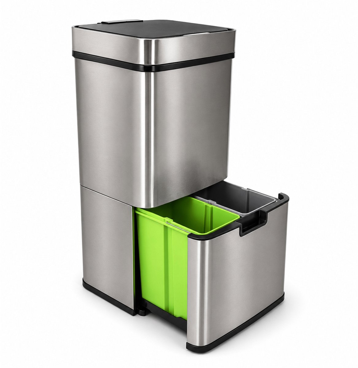 Eurocatch Prullenbak 72 L - Sensor - 3 Vakken - Afvalscheiding - RVS