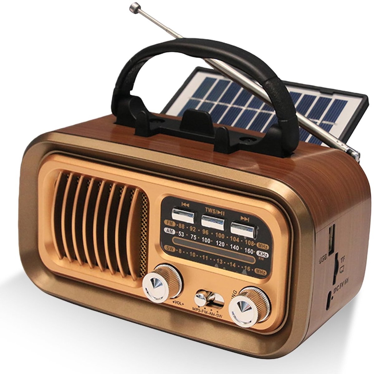 Solidchoice - Draagbare Retro Radio met Bluetooth en Zonnepaneel