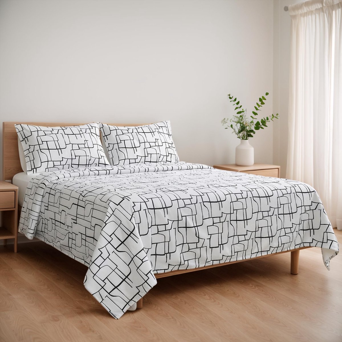 Solidchoice - 3-delige Lakenset voor 105 cm Bed - Microvezel met Geometrisch Lijnenmotief