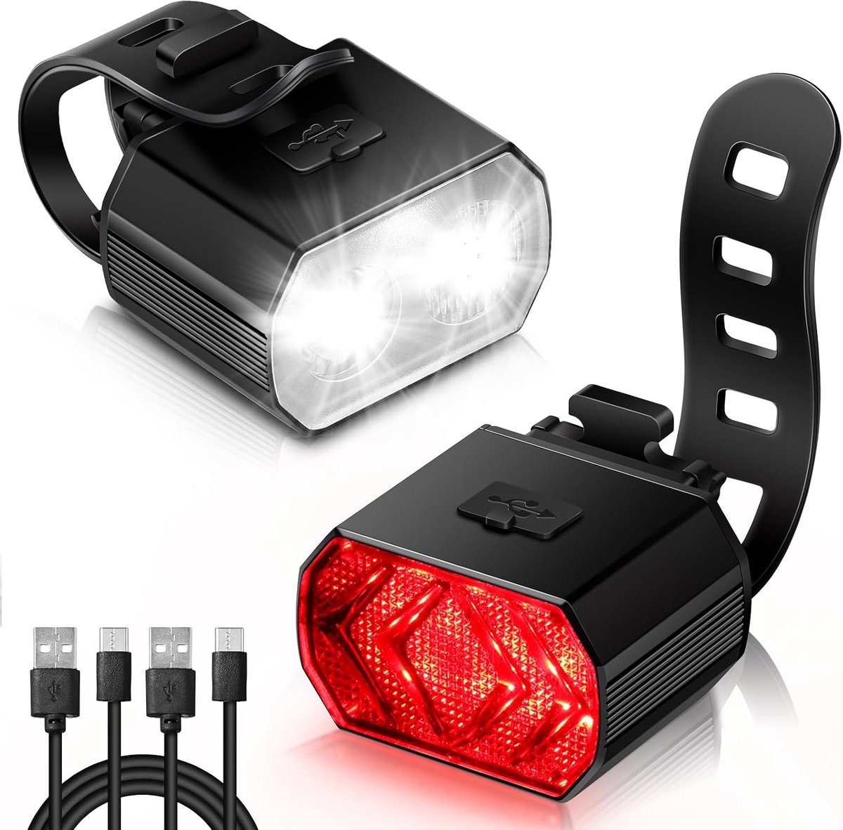Ulisem - Fietsverlichting Set USB Oplaadbaar – LED Voorlicht & Achterlicht voor Fiets – 6 Lichtstanden – Waterdichte Fietslampen IPX6 – Universele Fietsaccessoires