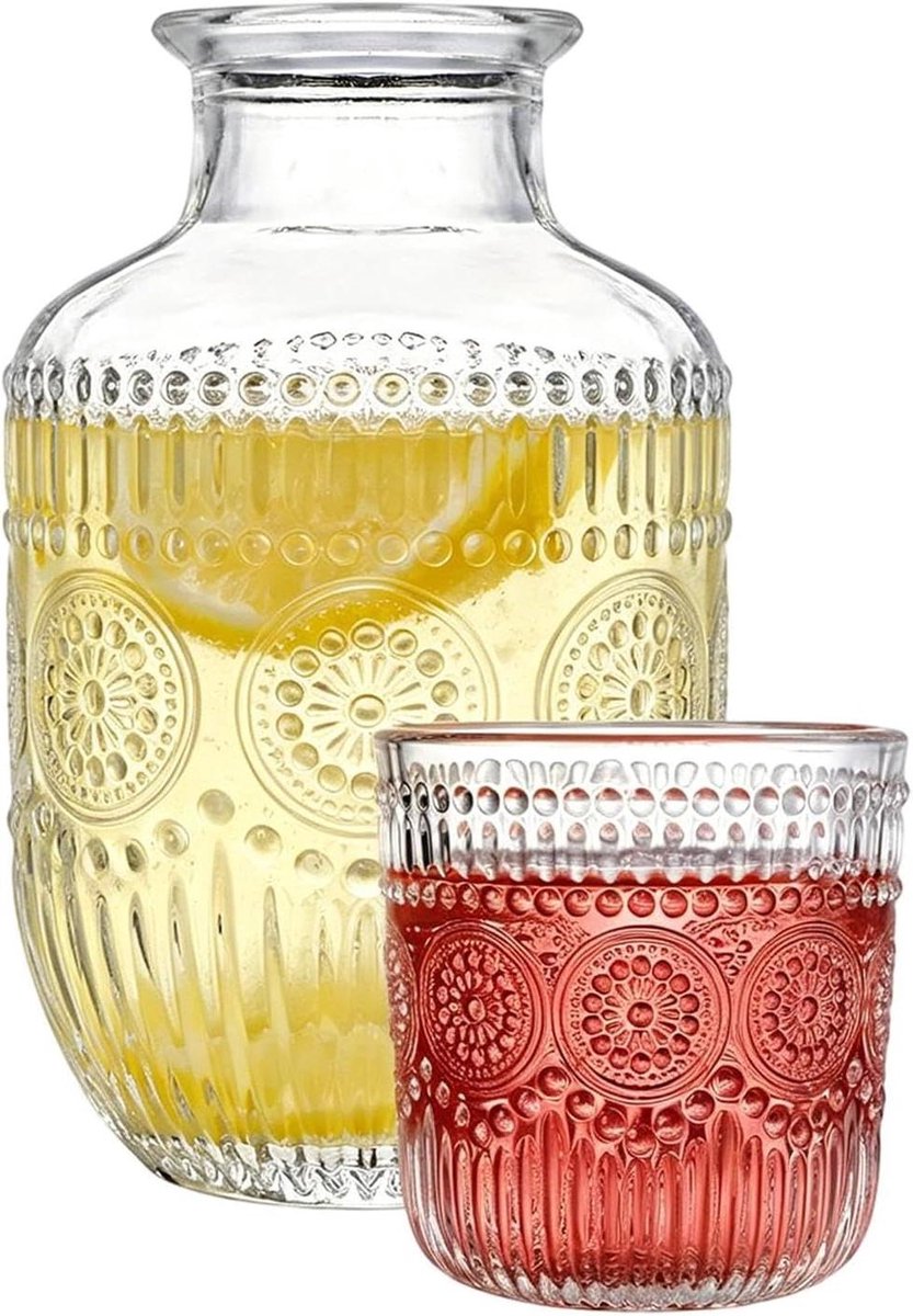 Nachtkastje Waterkaraf Set - Drinkkruik Bekerset - Nachtelijke Hydratatie - Hygiënische Opslag - 12B centimeter - Zonnebloem