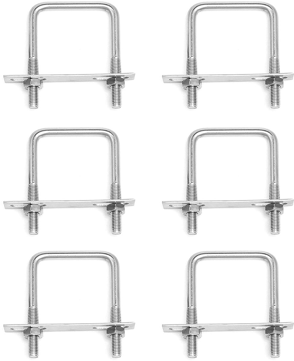 U-bouten - 6 stuks - M6 - 65 x 80 mm - U-bouten - vierkante U-bouten - roestvrij staal - beugelbouten met moeren en frameplaat - U-beugel voor het slepen van auto's en schepen - reparatie van