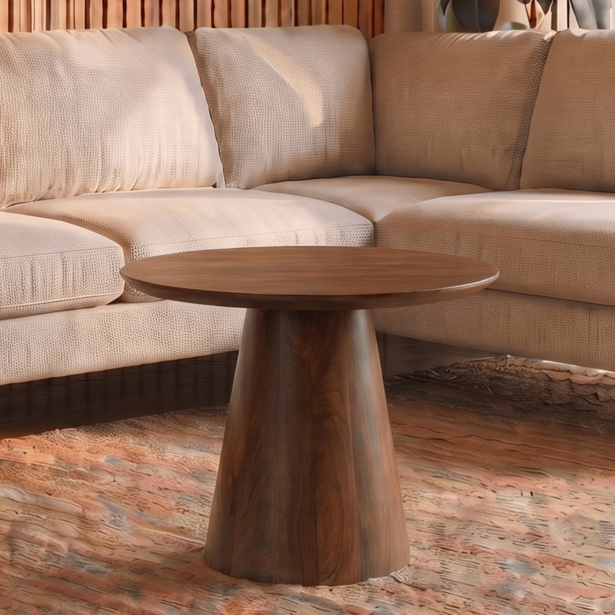 Mangohouten Salontafel Nova Rond 60 cm Donkerbruin Mahom Industrieel - Kleine tafel van Mangohout & Metaal - Industriële Huiskamertafel