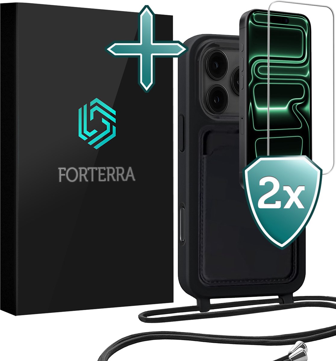 Hoesje Geschikt voor iPhone 18 Pro Max Case Siliconen Hoes Met Koord Met 2x Screenprotector - Hoes Geschikt voor iPhone 18 Pro Max Met Telefoonkoord Hoesje Backcover - Zwart