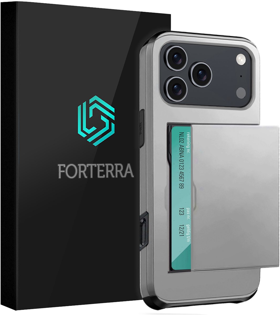 Hoesje Geschikt voor iPhone 18 Pro Pashouder Hard Case Hoes - Hoes Geschikt voor iPhone 18 Pro Hoesje Back Cover Met Pasjeshouder - Grijs