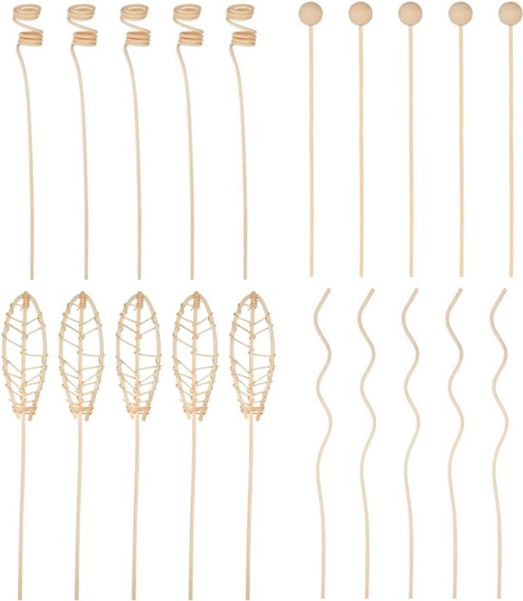 Set van 20 geur diffuser sticks in 4 modellen voor parfums, essentiële oliën en langdurige geurverspreiding in huis, auto en kantoor