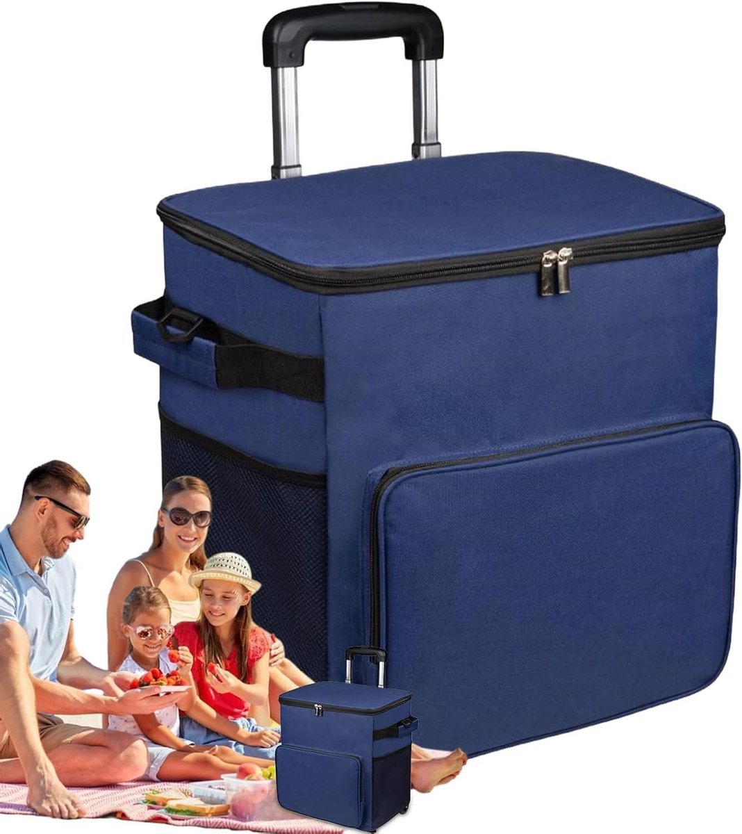 Rolkoeler 35 Liter - Koeltas met Wielen - Outdoor Picknicks - Geïsoleerd Oxford Doek - 35 Liter - Donkerblauw