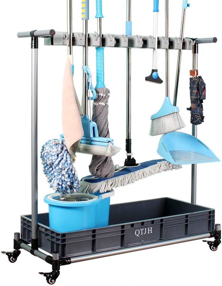 Reinigingsgereedschap Opbergstandaard - Geen specifieke kleur - Geen specifieke maat - Met wielen en waterbak - Voor huishoudelijk gebruik
