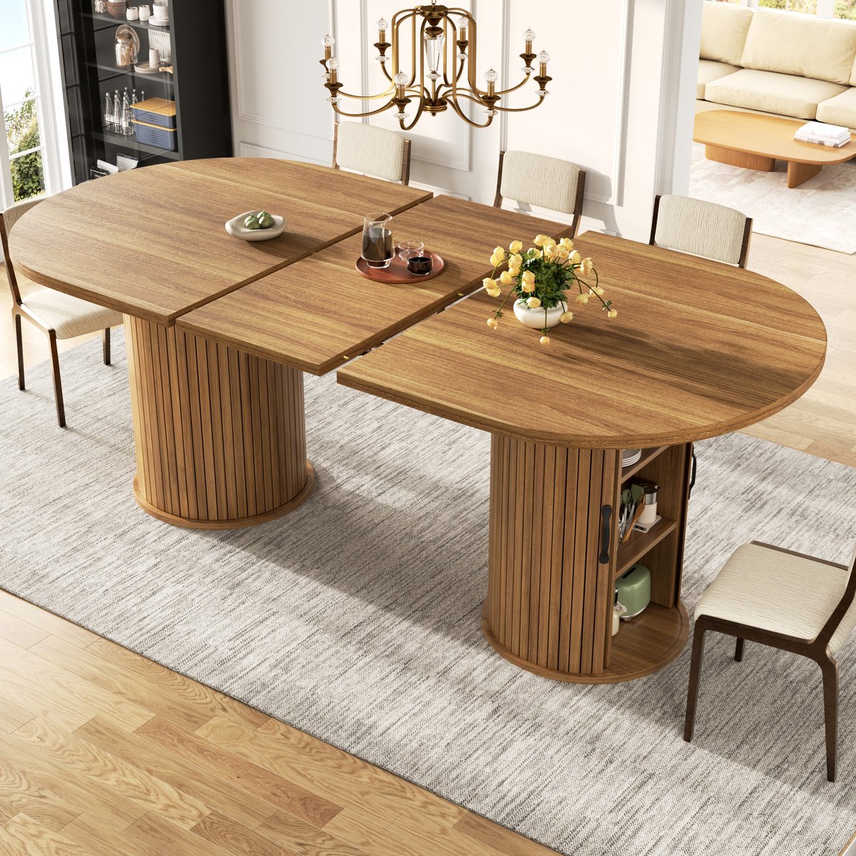 MIVRAY Eettafel - Uitschuifbare Tafel Met Verborgen Opbergvak - Modern Voor Woonkamer En Keuken - MDF En Metaal - Donkerbruin - 189,7 Cm