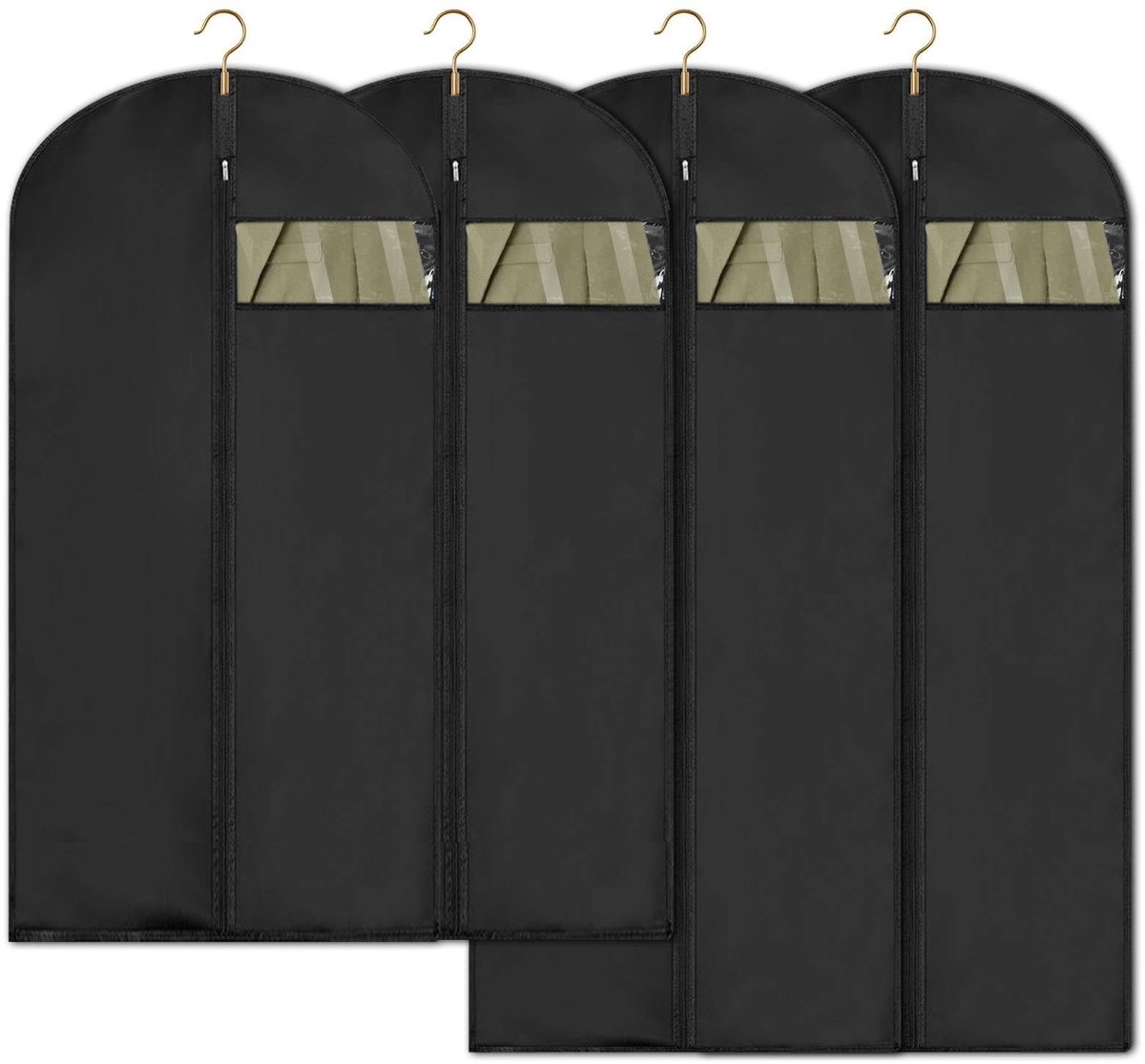 Solidchoice - Set van 4 Kledinghoezen met Rits 60 x 120 cm Zwart