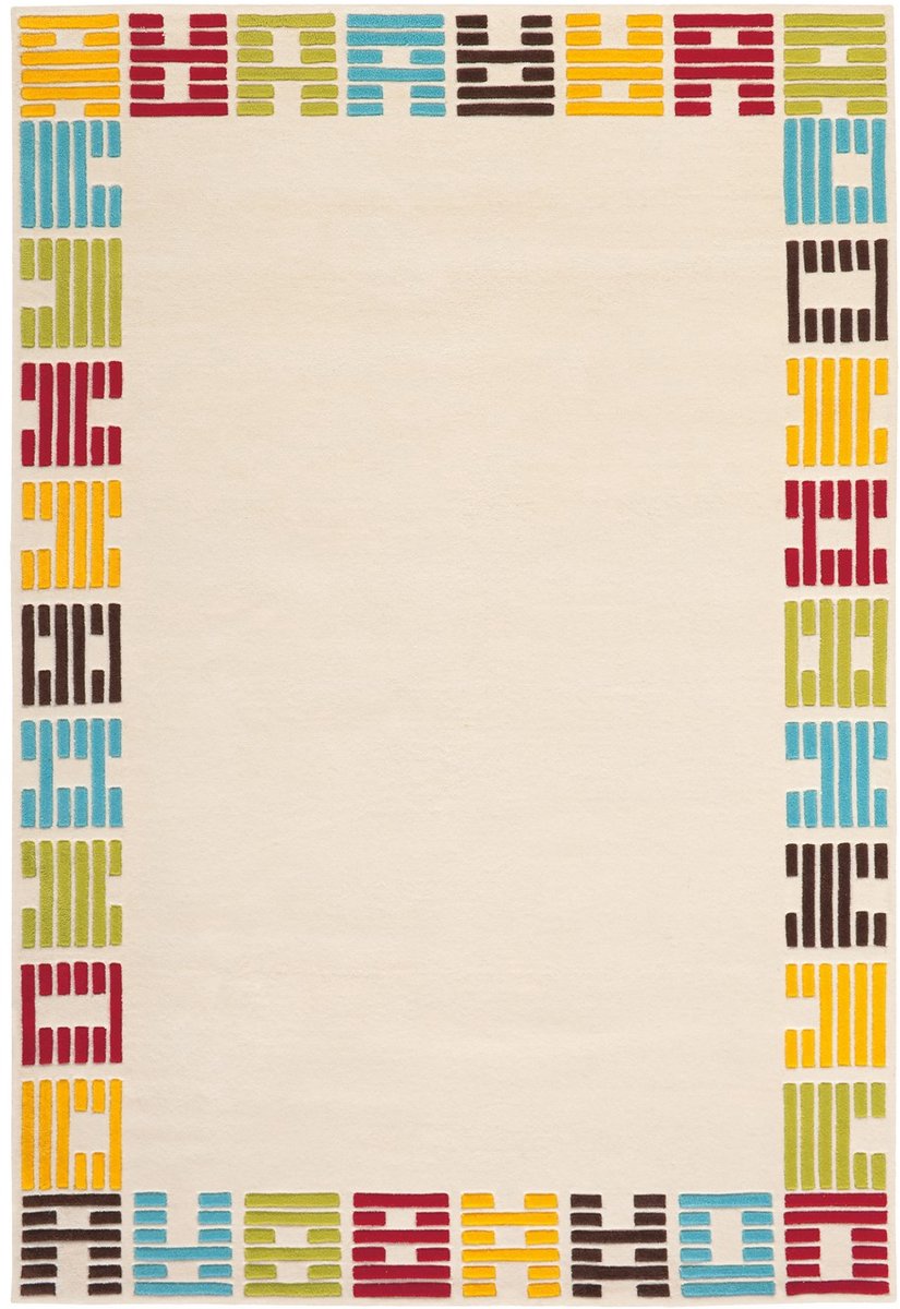 Padiro laagpolig vloerkleed 170 x 240 cm - crème - grafisch tekstdesign - geschikt voor vloerverwarming - van modacryl