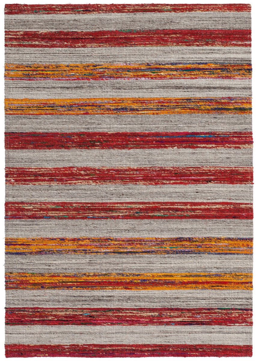 Padiro laagpolig vloerkleed 120 x 170 cm - naturel / rood - modern streeppatroon - geschikt voor vloerverwarming - van wol en katoen en zijde