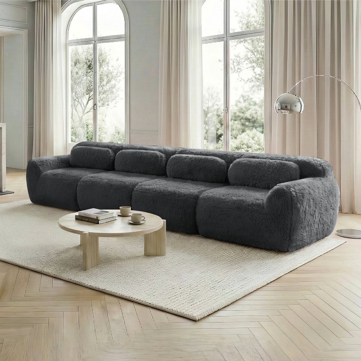 Ruimtelijk Sofa met Modulaire Flexibiliteit - Ideaal voor Grote Woon- en Slaapkamers - 378x104x73 cm, Grijs