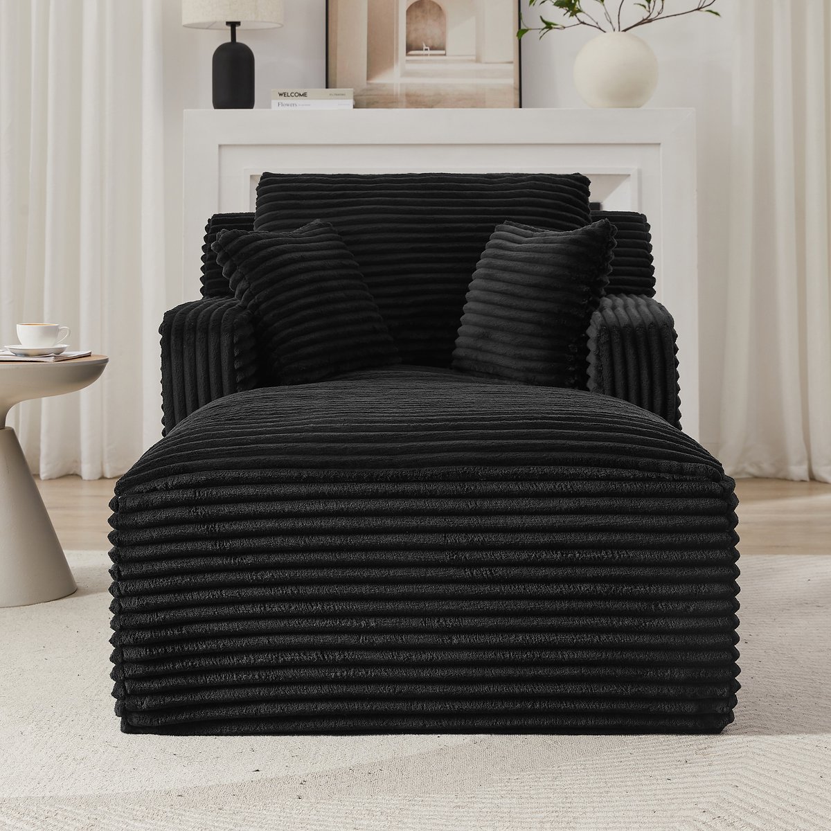 Lounge Stoel Ribcord - 1-Zits Slaapbank Met Opvouwbaar Design En Comfortabele Kussens - Zwart