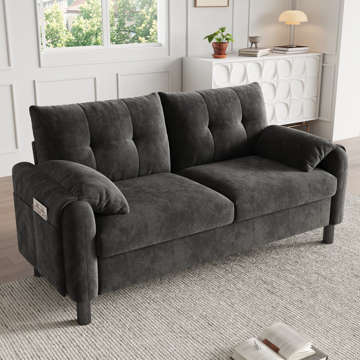 Comfortabele 2-persoons Sofa met Zijvakken - Ideaal voor Ontspanning en Ontvangsten in - 158x80x88.5 cm, Grijs