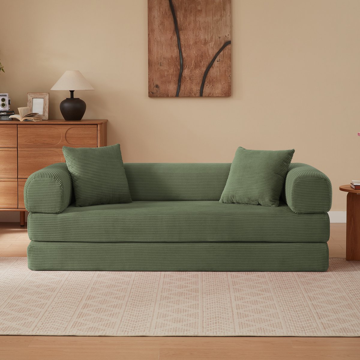 Modulaire Slaapbank 3-Zits - Frameloze Sofa Bed Met Fluwelen Bekleding - Opvouwbare Lounge Bank - Groen