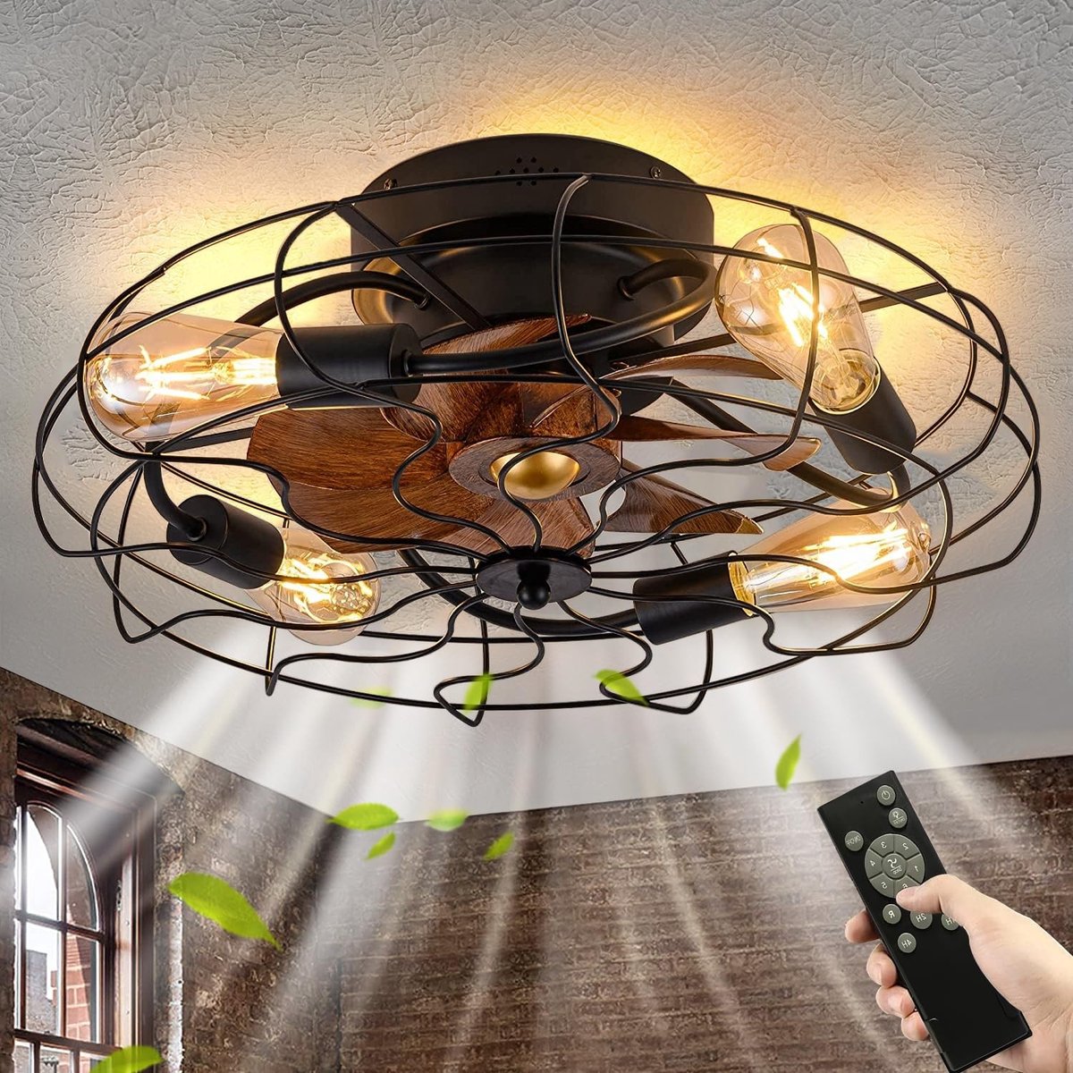 Solidchoice - Retro Plafondventilator met Licht en Afstandsbediening - Industrieel Design