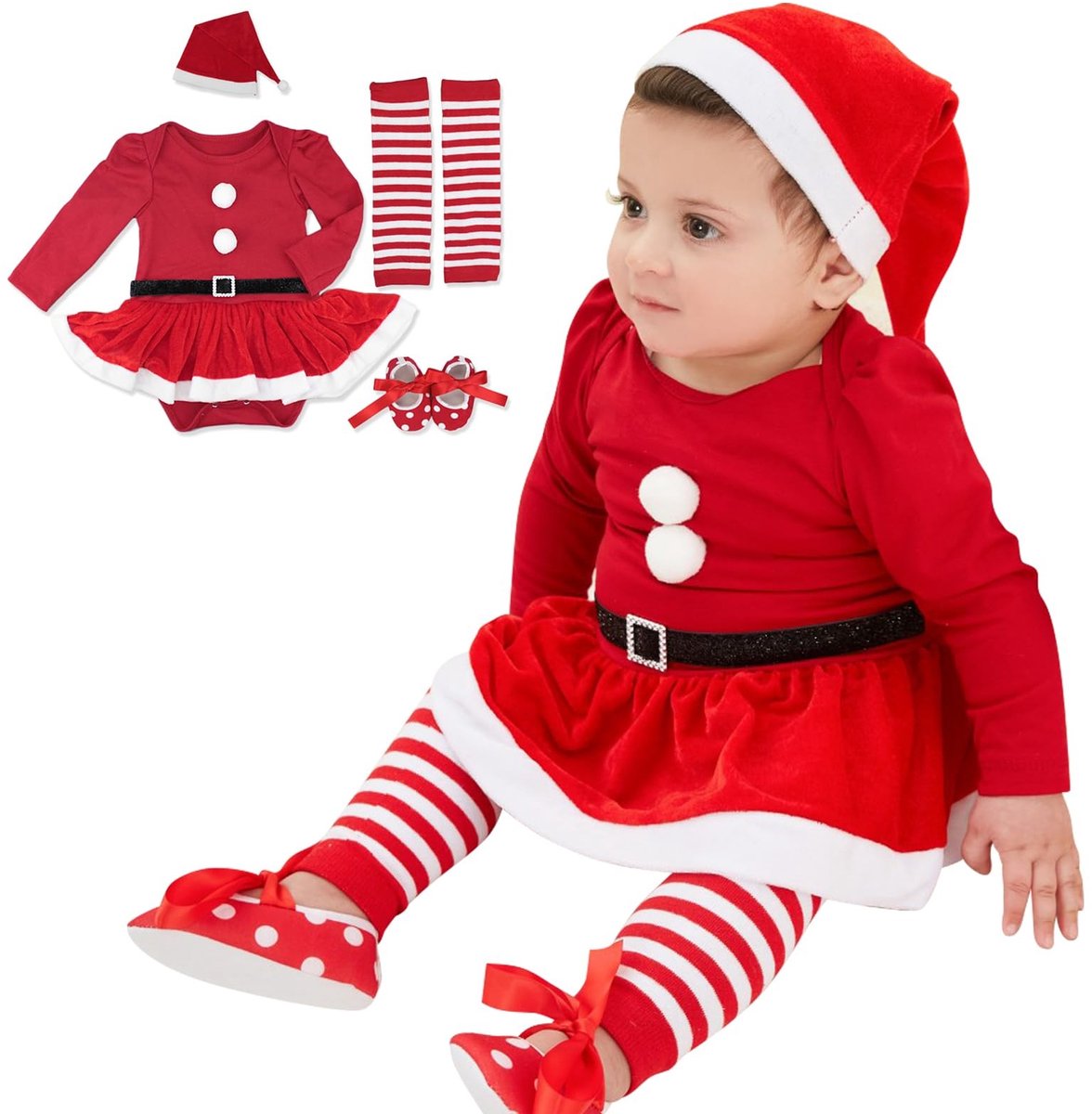 Solidchoice - 4-delige Baby Kerstoutfit voor Meisjes tot 18 Maanden