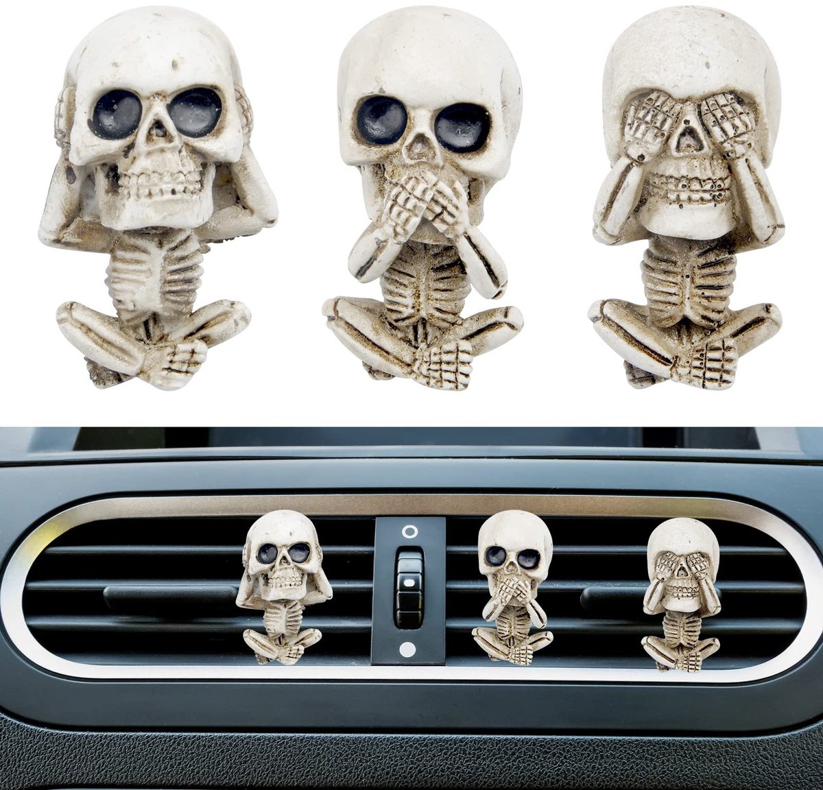 Solidchoice - Set van 3 Decoratieve Skulls voor Auto Ventilatie met Luchtverfrisser