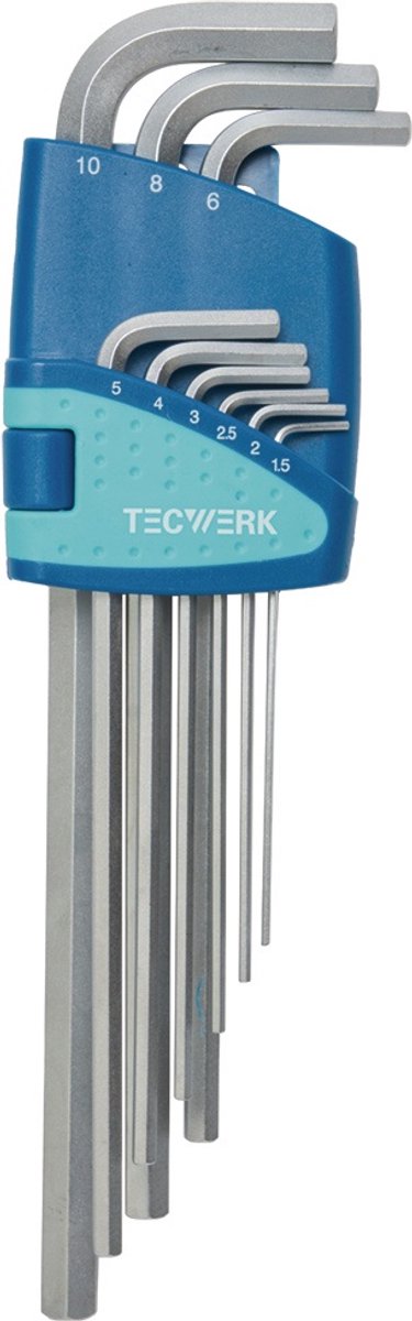 Zeskant-haakse schroevendraaierset 9-delig. Kunststof houder SW 1,5-10mm TW