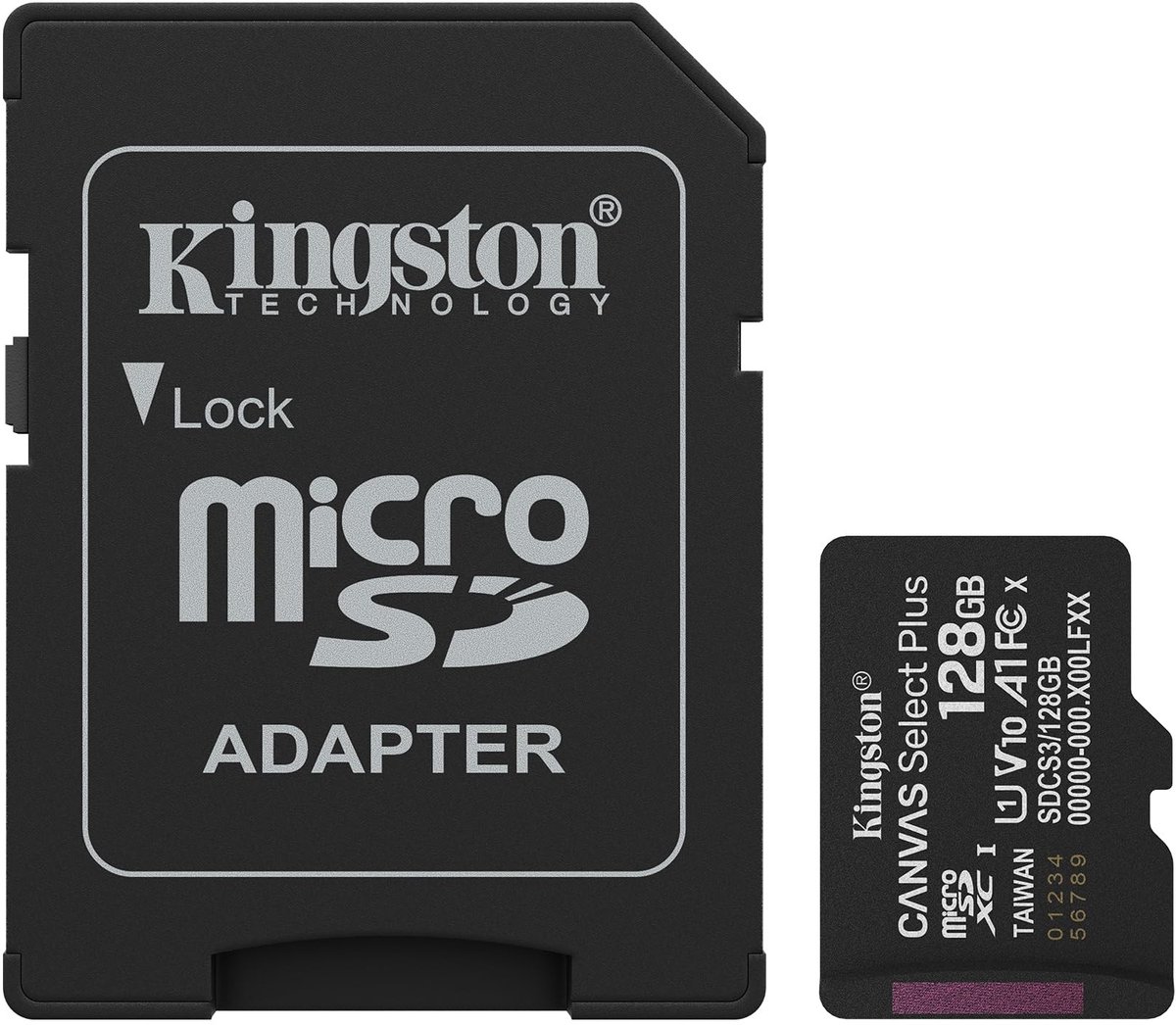 Solidchoice - Kingston Canvas Select Plus microSD 128GB - microSDXC Gen3 150MB/s A1 Card + Adapter