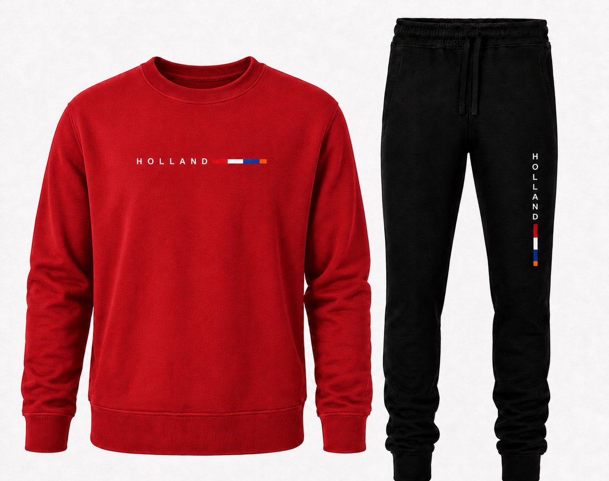 Sweater Heren met Joggingbroek – Trainingspak Heren – Joggingpak Heren – Holland - Rood - S