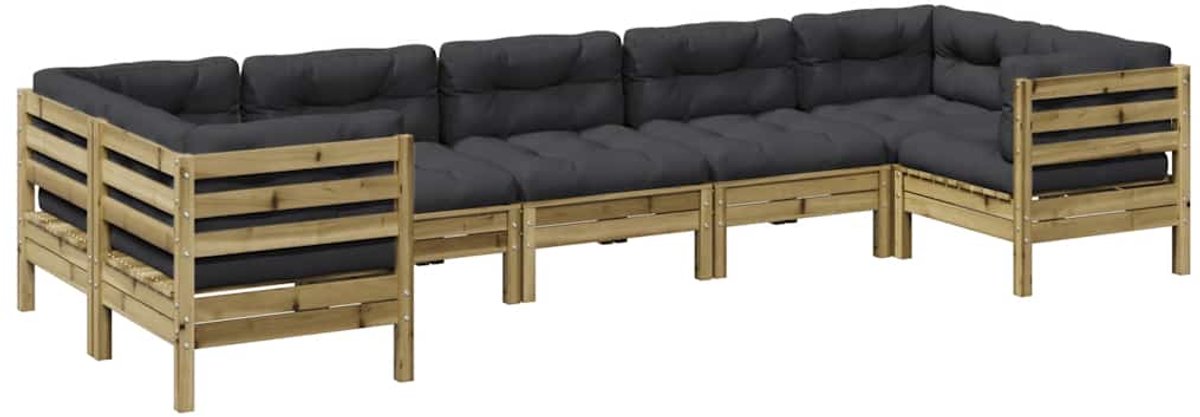 vidaXL 7-delige - Loungeset - met - kussens - geïmpregneerd - grenenhout antraciet