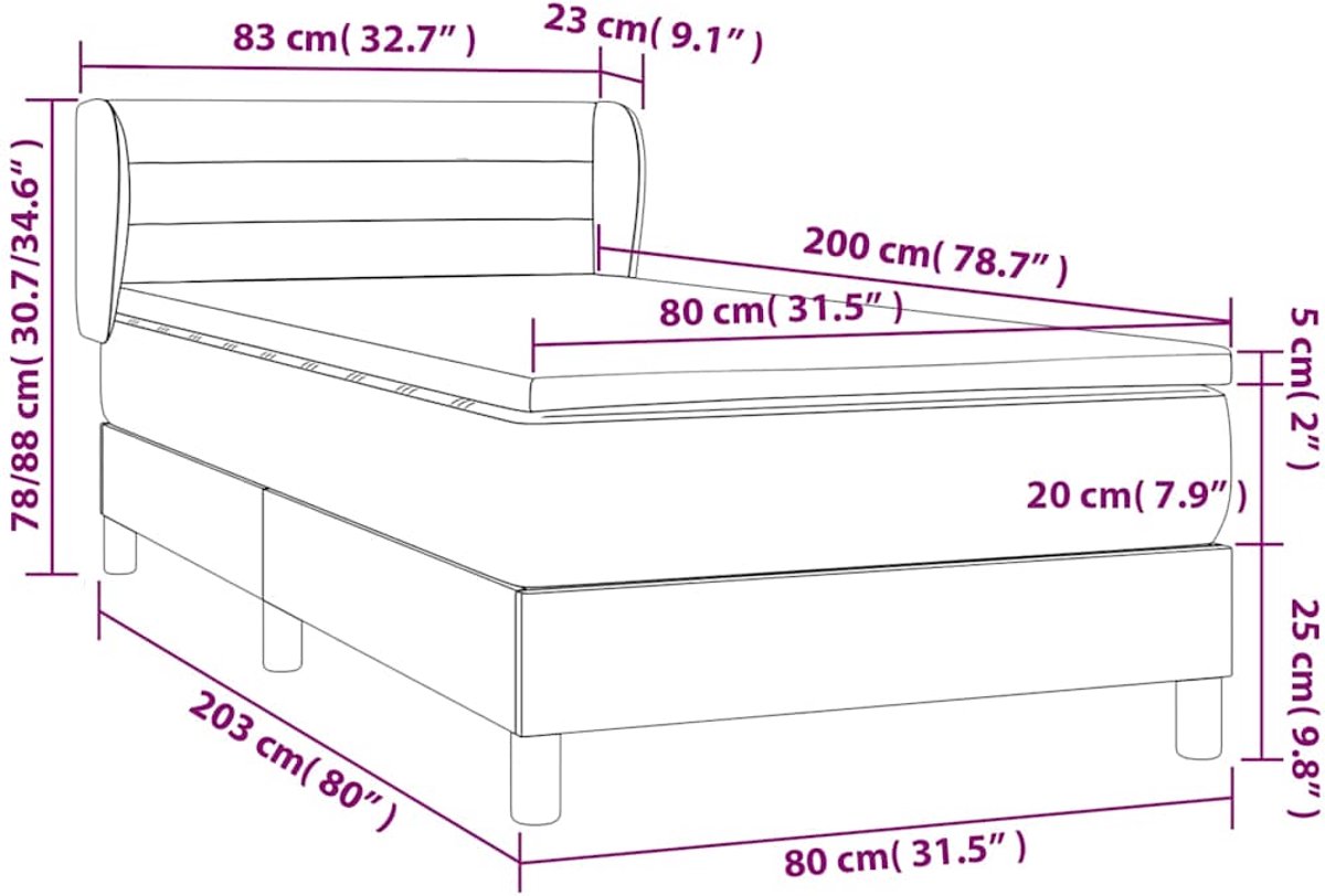 vidaXL - Boxspring - met - matras - fluweel - lichtgrijs - 80x200 - cm