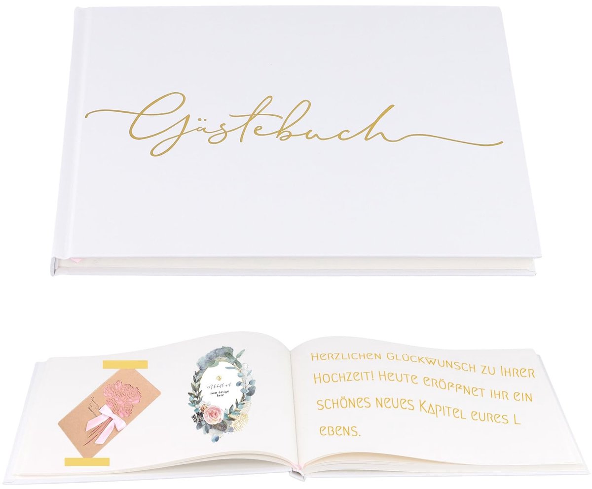 Solidchoice - Gastenboek voor Bruiloft - Gepersonaliseerd met Gouden Reliëf, 2 Stuks