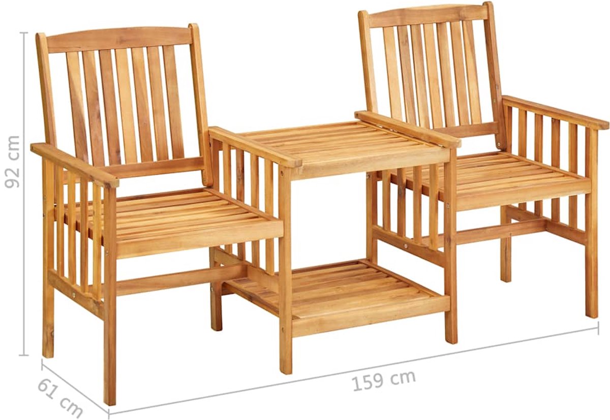 vidaXL Tuinstoelen - met - tafeltje - en - kussens - massief - acaciahout Rood ruitpatroon