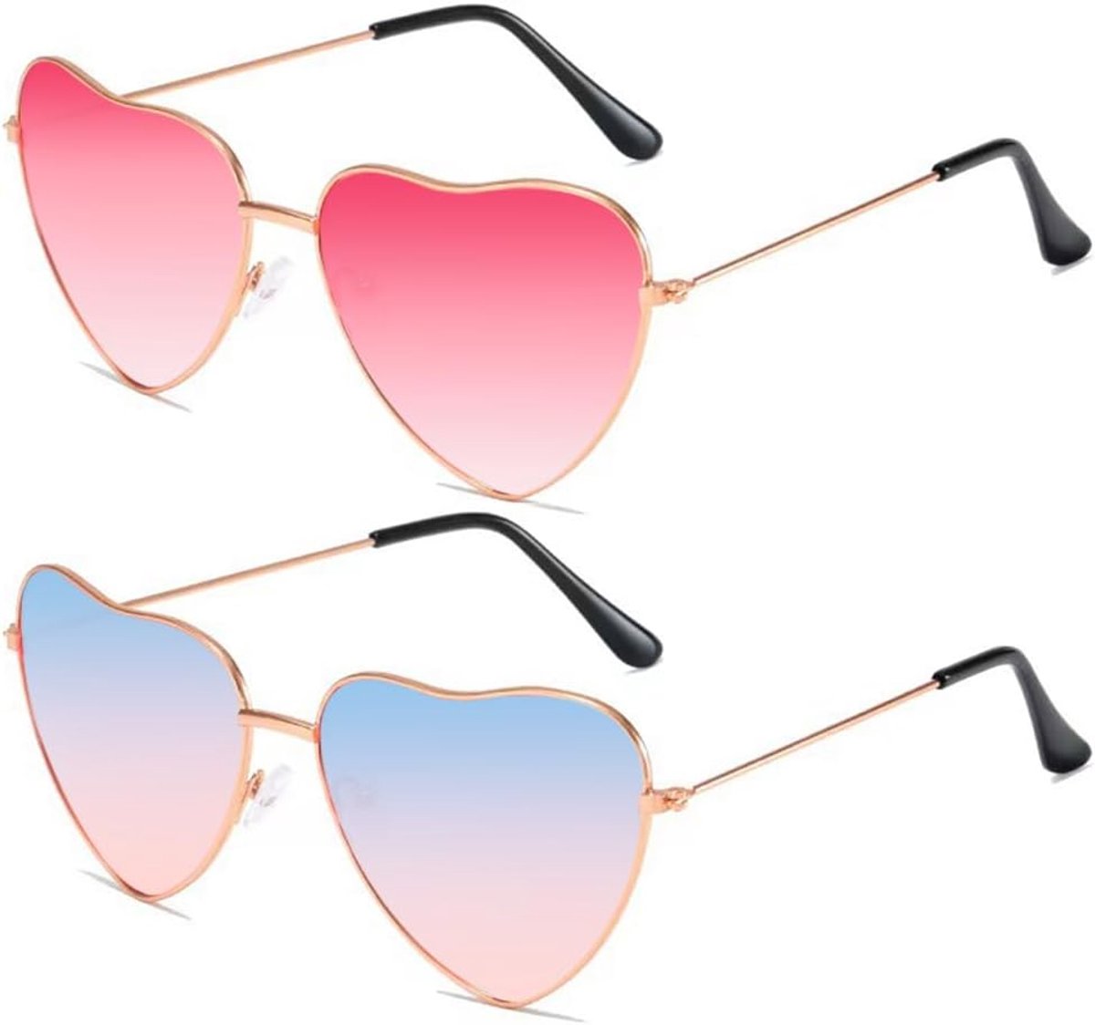 Zonnebril hartvormig 2 paar - Hippie glazen voor vrouwen - Grappige brillen - Ideaal voor verjaardagsfeest - SnelShoppen
