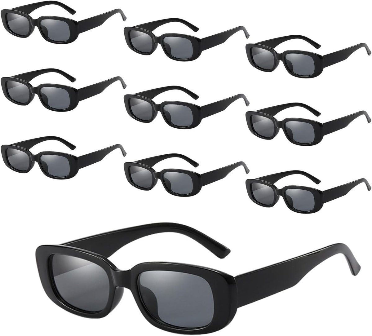 Retro zonnebrillen set van 10 - rechthoekig - zwart - UV-bescherming voor strandfeesten - SnelShoppen