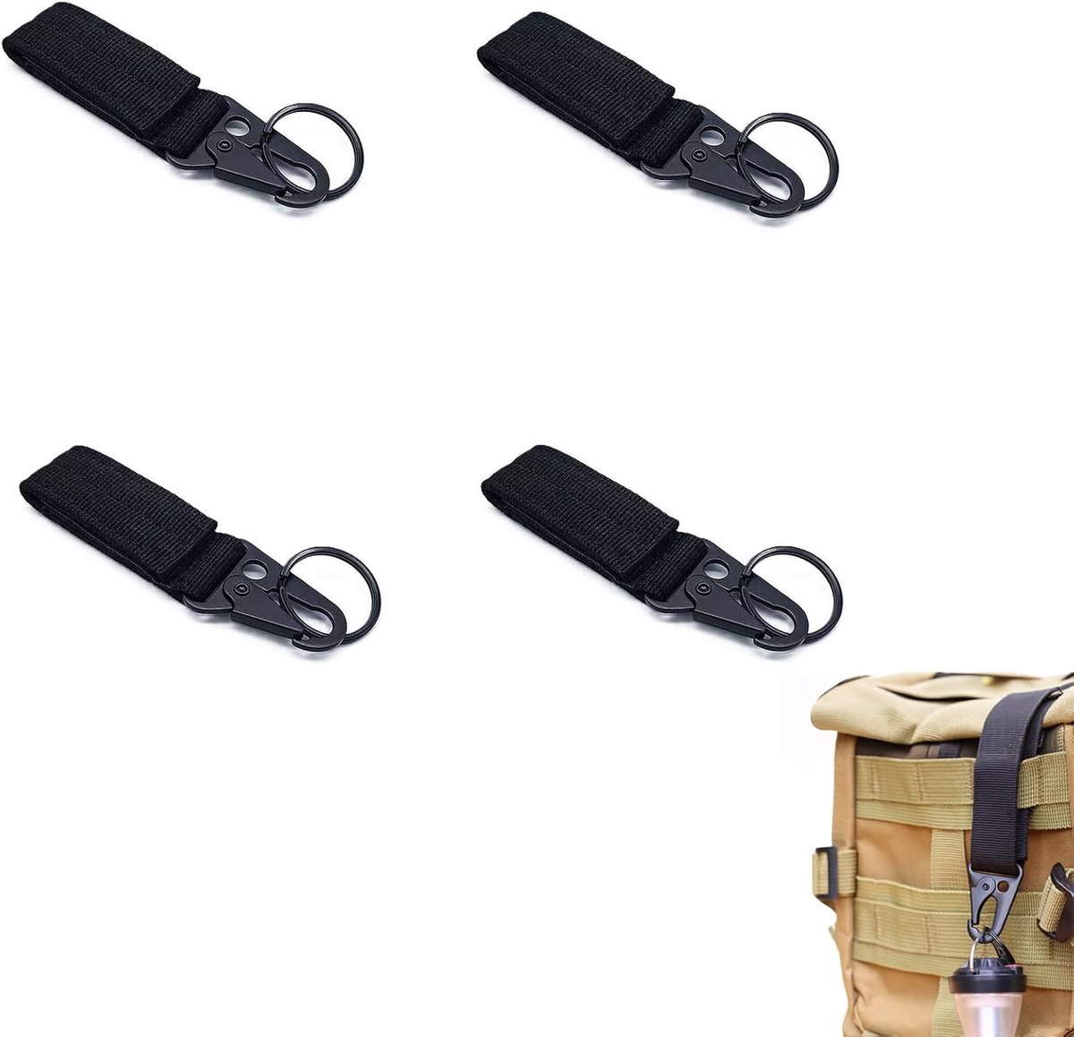 Tactical belt clip set 4 stuks - nylon met metalen haak - sleutelhouder voor buitengebruik - SnelShoppen