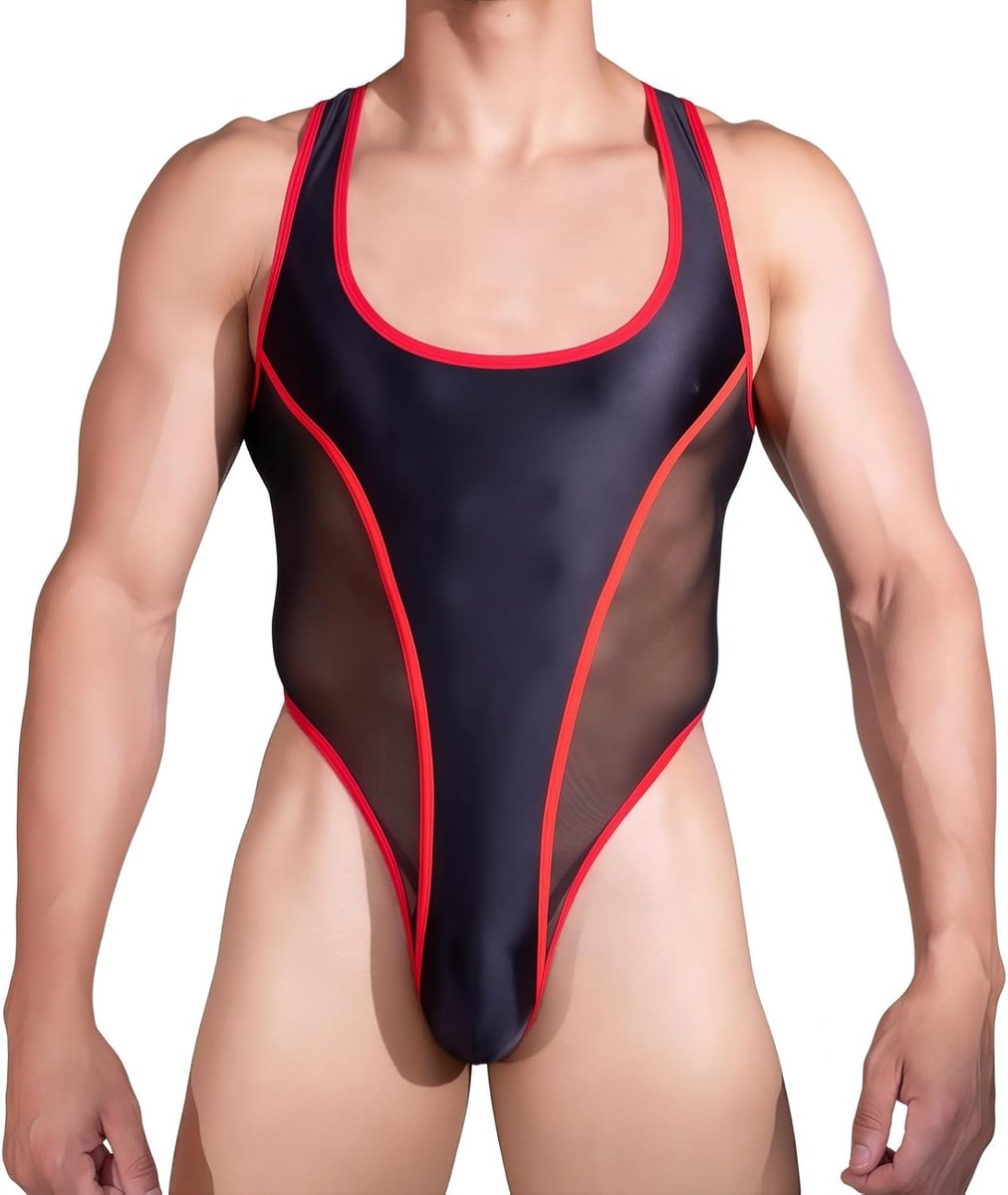 Lichaamsleotard heren - glanzend materiaal - sexy U-hals - perfect voor speciale gelegenheden - ShopVlot