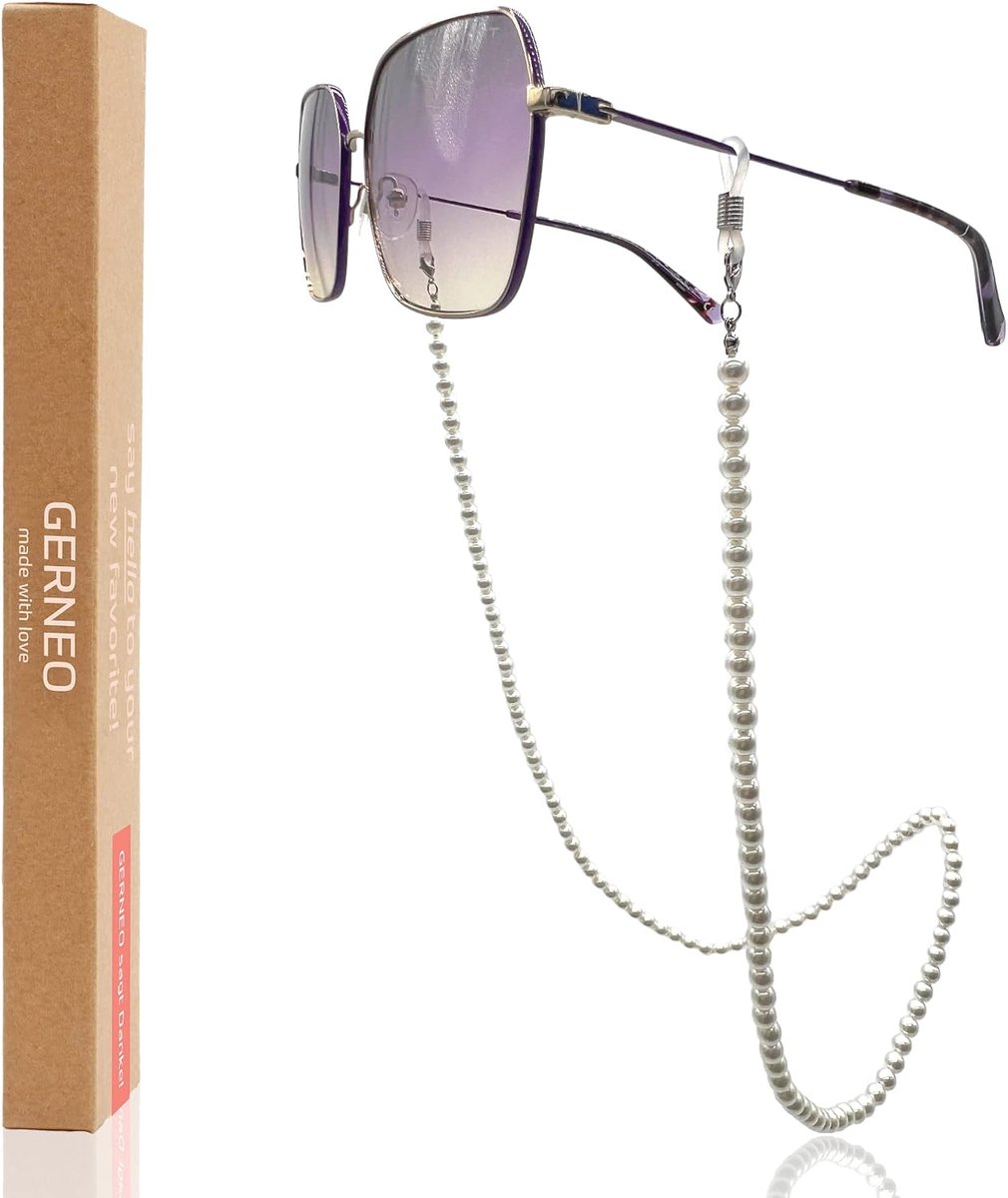 Brilkoord Unisex Extra Lang - 925 Goud- of Zilverplated Houder - Met Witte Parels - Perfect voor Lezen en Zonnebrillen - ShopVlot