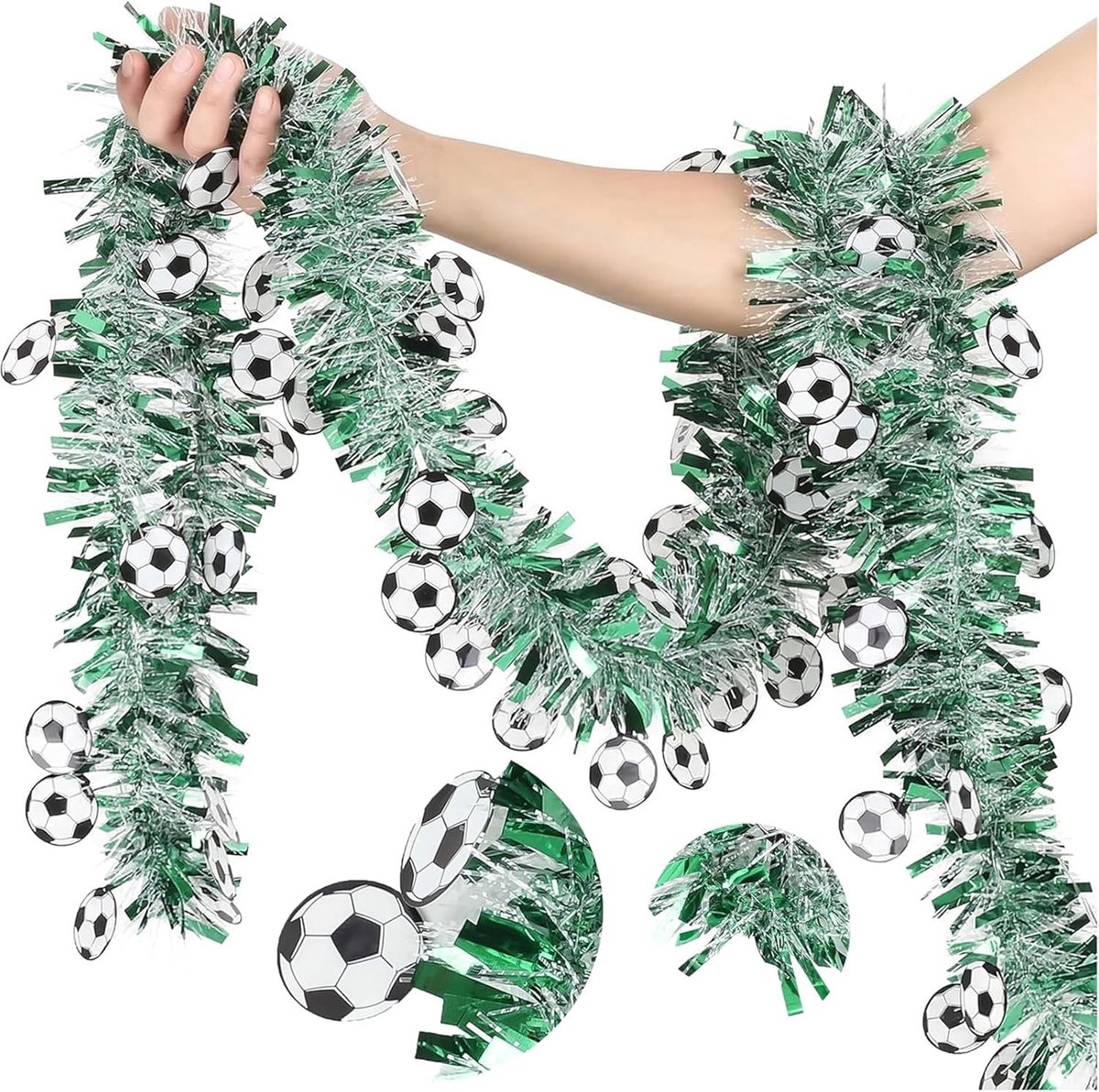 Lametta slinger 8 x 2 m - groen-zilver - pluisvrij - ideale voetbaldecoratie - ShopVlot