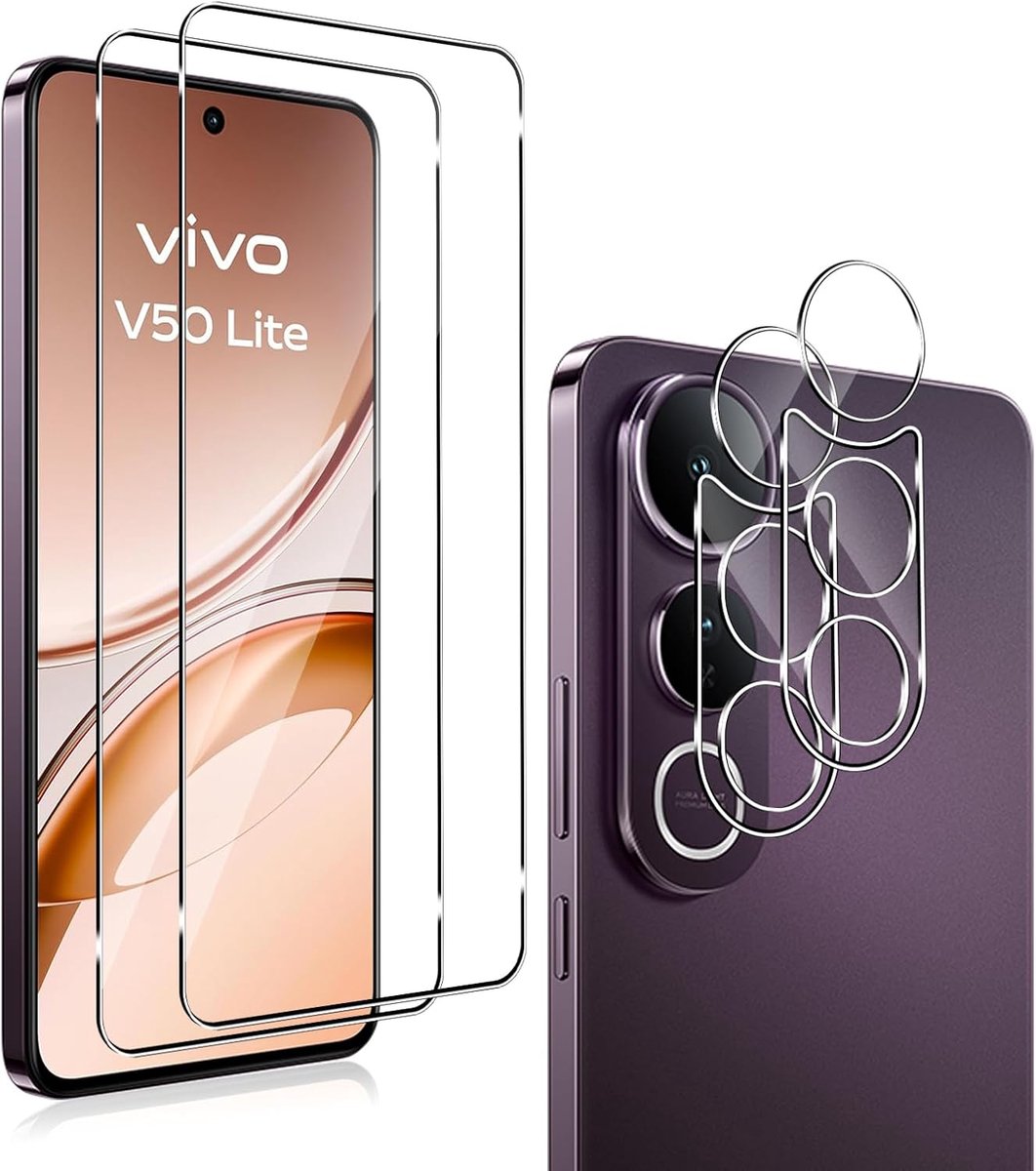 QULLOO For Tempered Glass for VIVO V50 Lite 5G/4G, 2 + 2 Pieces Screen Protector + Camera Protection, 0.33 mm Security - ShopVlot