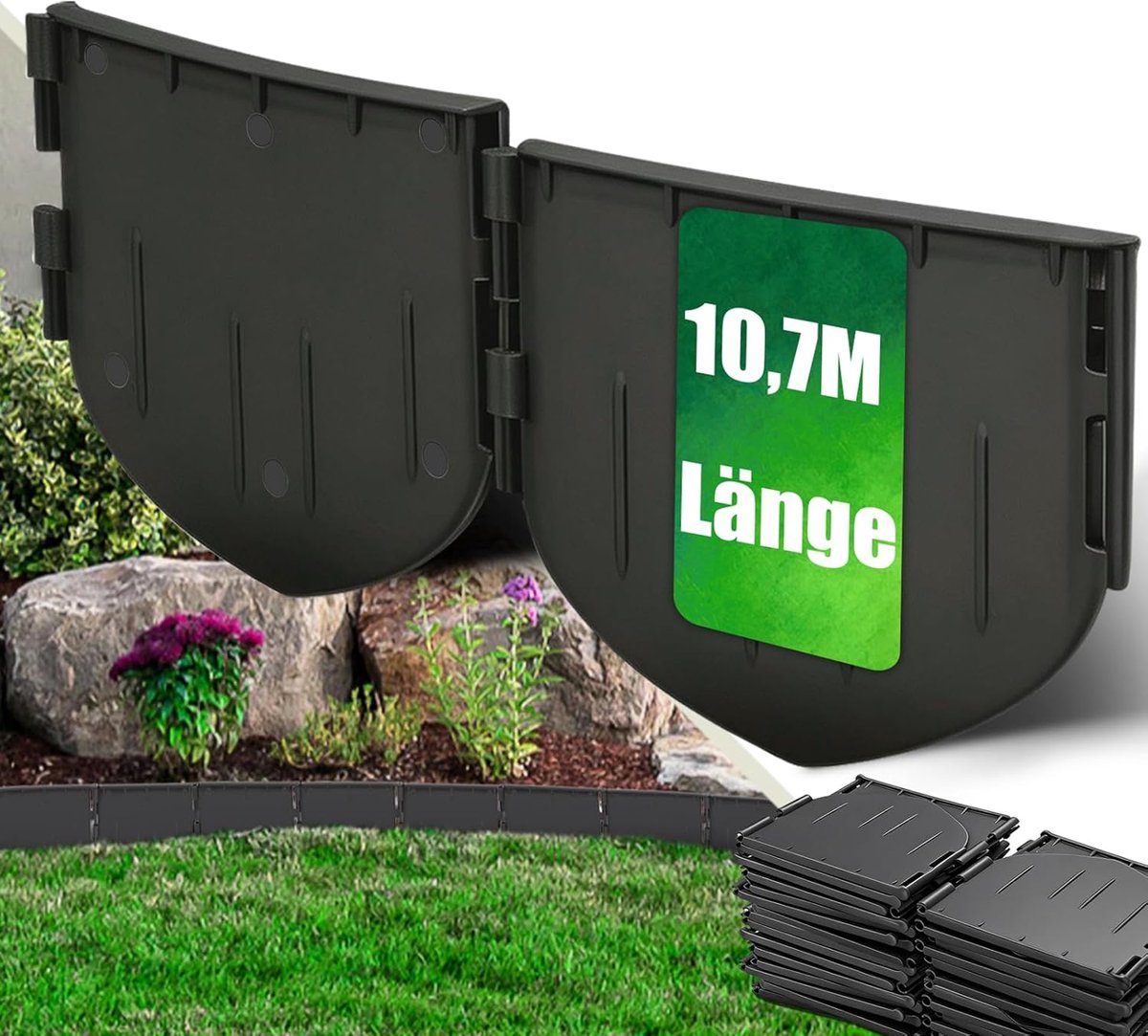 10.7 m flexible plastic lawn edging, height 13 cm, stable and kink-resistant lawn edging made of recycled plastic - ShopVlot