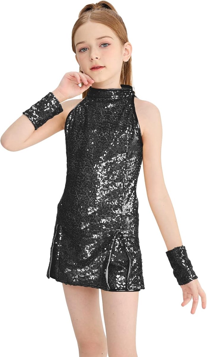 Dansoutfit meisjes 4-delig - glinsterende sequins - hip hop jazz stijl - perfect voor feestjes - SnelShoppen